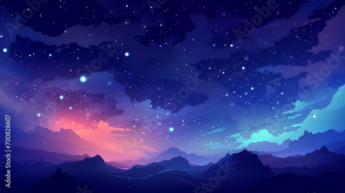 Cartoon illustration stylized background of a beautiful starry sky and bright galaxy