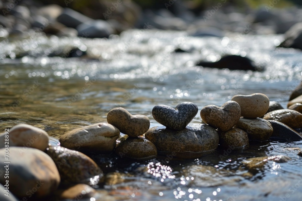 Heart shaped stone in the concept of love for nature travel and hiking. Background with selective focus Heart shaped stone in the concept of love for nature travel and hiking. Background with selective focus