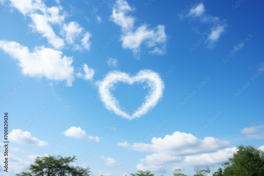 Fototapeta premium Cloud in the shape of a heart. Backdrop with selective focus and copy space for the inscription