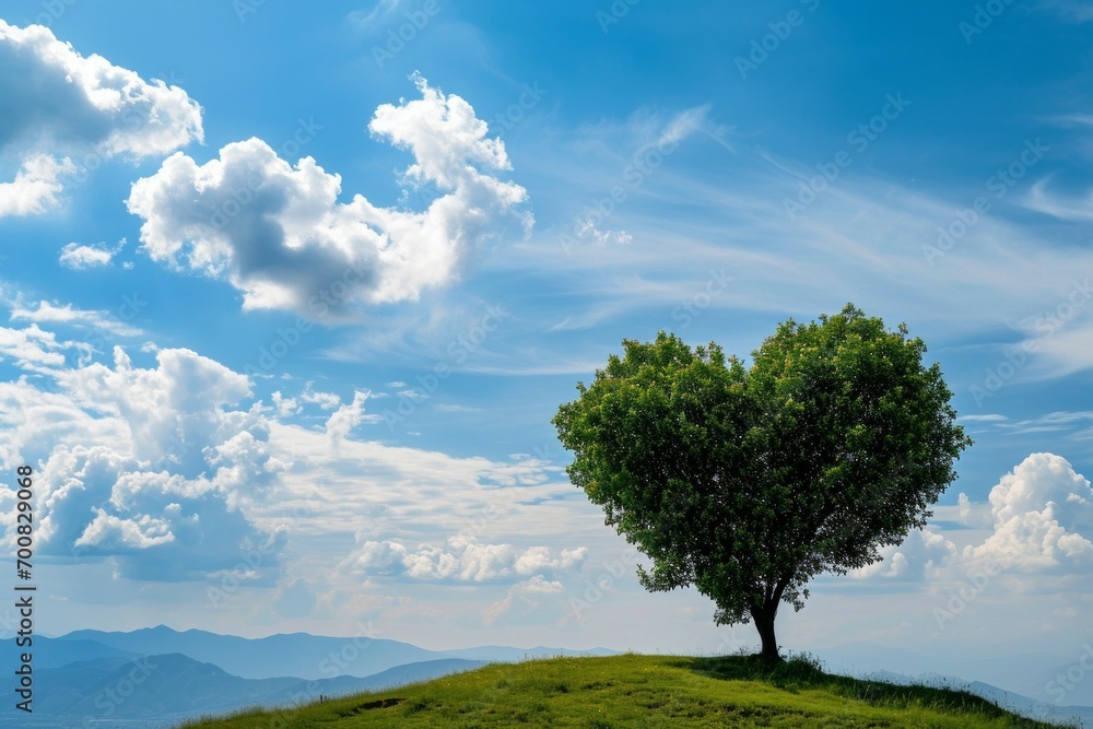 Tree in the shape of a heart. Backdrop with selective focus and copy space for the inscription Tree in the shape of a heart. Backdrop with selective focus and copy space for the inscription