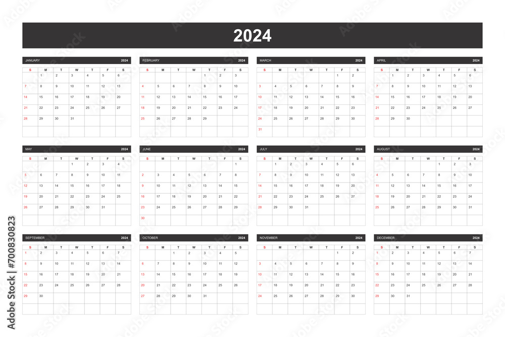 2024 Calendar New Year 2024 2024 Monthly Calendar Template 2024