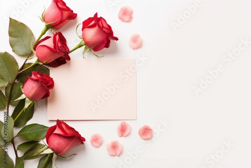 Timeless Elegance: Vintage Blank Space Card with a Stunning Bouquet of Pink and Red Roses on a Clean White Background - Perfect for Valentine's Day and Beyond!