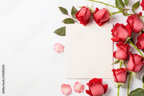Timeless Elegance  Vintage Blank Space Card with a Stunning Bouquet of Pink and Red Roses on a Clean White Background - Perfect for Valentine s Day and Beyond 