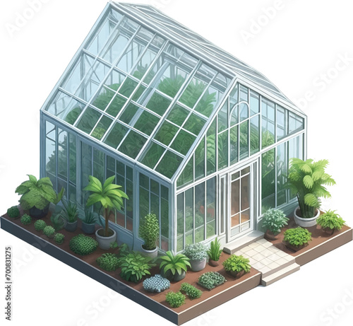 isometric greenhouse isolated on white background