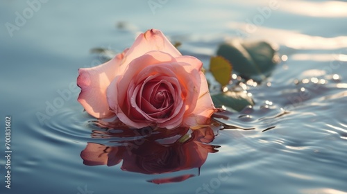 Enchanting Elegance: Mesmerizing Closeup of a Floating Rose in Serene Waters