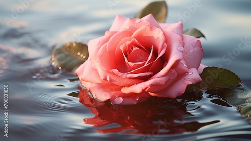 Enchanting Elegance: Mesmerizing Closeup of a Floating Rose in Serene Waters