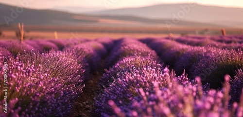 A peaceful lavender farm in the countryside  neon lavender farm purple veins in the rows of lavender  