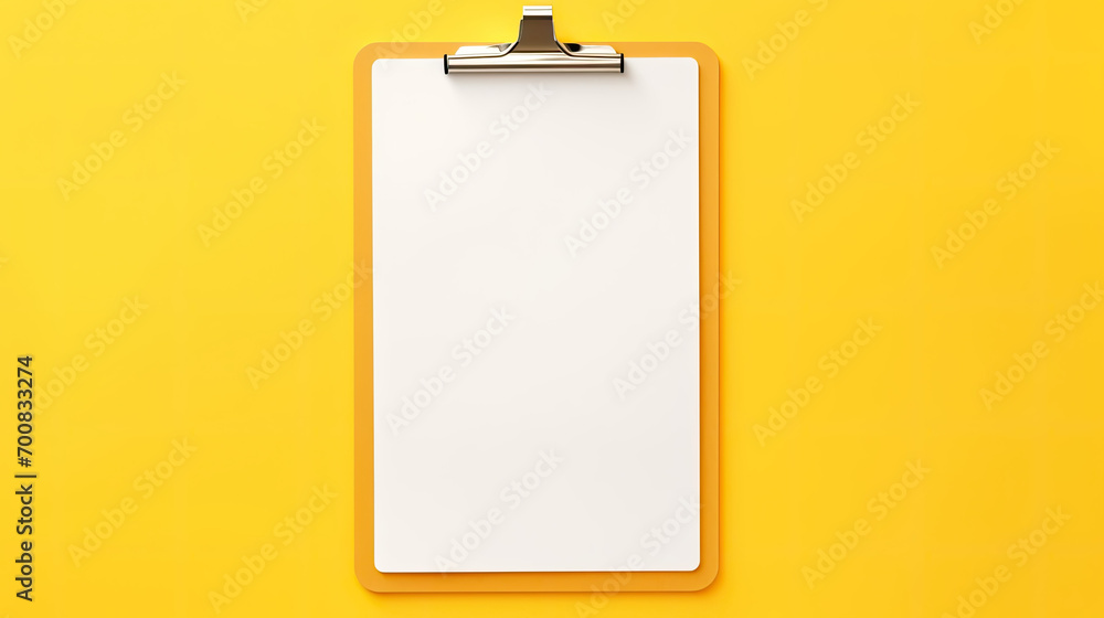Blank clipboard on a yellow background, copyspace Blank clipboard on a yellow background, copyspace