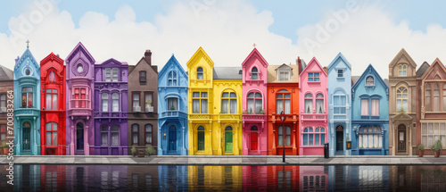 Row of colorful houses on a sunny day
