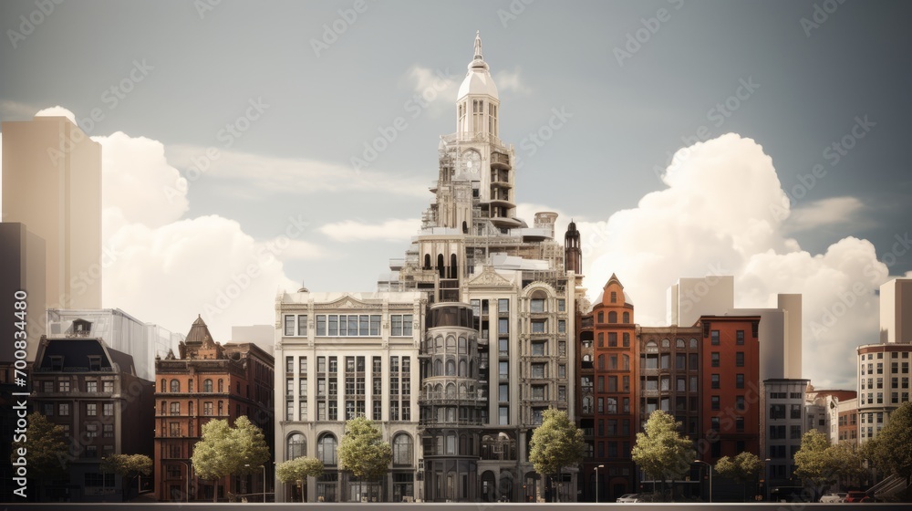 Timeless Elegance: A Majestic Skyscraper Embracing History in Urban Harmony Timeless Elegance: A Majestic Skyscraper Embracing History in Urban Harmony