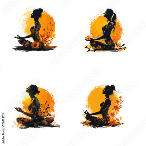 4 set of yoga logo vector yellow pastel colors