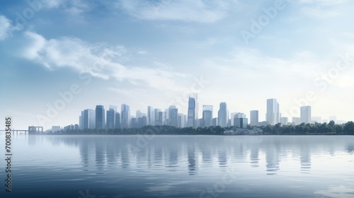 Misty Morning Marvel: Serene Lake Embraces Modern Cityscape in Ethereal Sunrise © ASoullife