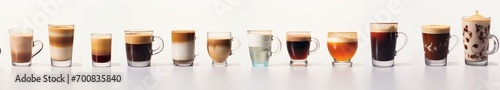 Generative AI image of a collection of different coffee cups on a white background