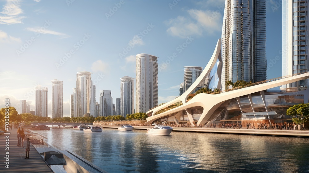 Fototapeta premium Coastal City Symphony: Where Urban Marvels Meet Nature's Serenade