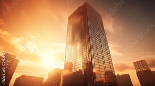 Golden Hour Glow  Captivating Skyscraper Bathed in Warm Sunset Hues - Perfect for Real Estate Promotions