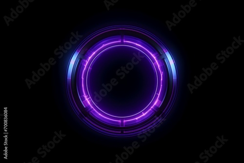 Neon Purple glowing light circle on black background, Blank concept template - sci-fi 3d rendering mockup, Futuristic neon-colored retro-style glowing circle