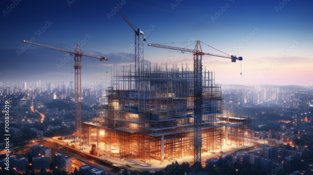 Rising Dreams: Unveiling the Urban Marvel - Captivating Stock Image of a Skyscraper Under Construction, Symbolizing Progress and Ambition