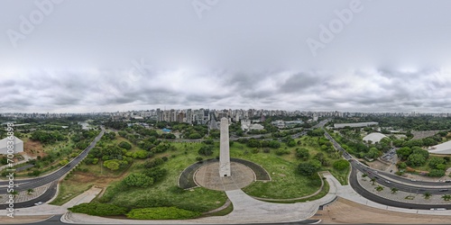 360 aerial photo taken with drone of obelisk in city park