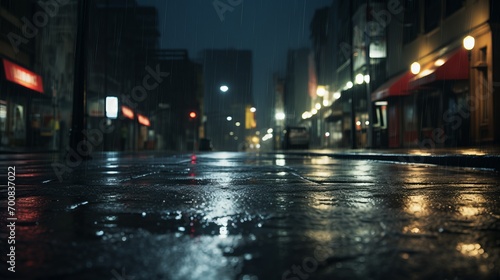 City Symphony: Captivating Rainsoaked Streets Illuminate Urban Nightscape with Mesmerizing City Lights