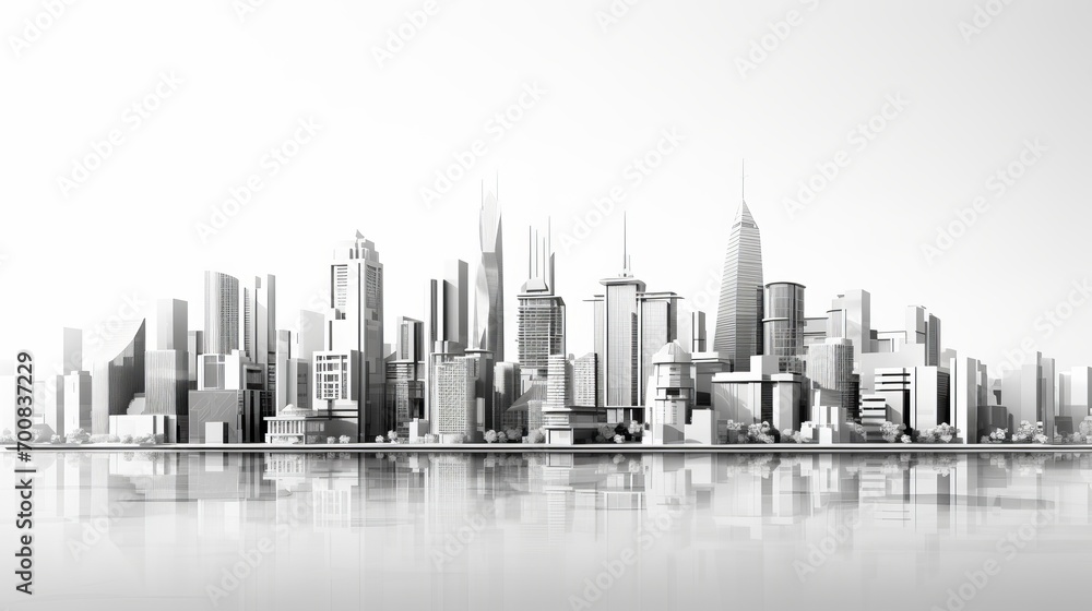 Fototapeta premium Monochrome Metropolis: Captivating Low Polygon Cityscape Blueprint for Mega Projects