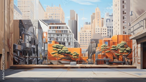 Urban Tapestry: Where Street Art Meets Corporate Skies - A Captivating Fusion of Grit and Glamour