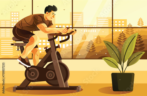 Man Exercising on Stationary Bike Illustration