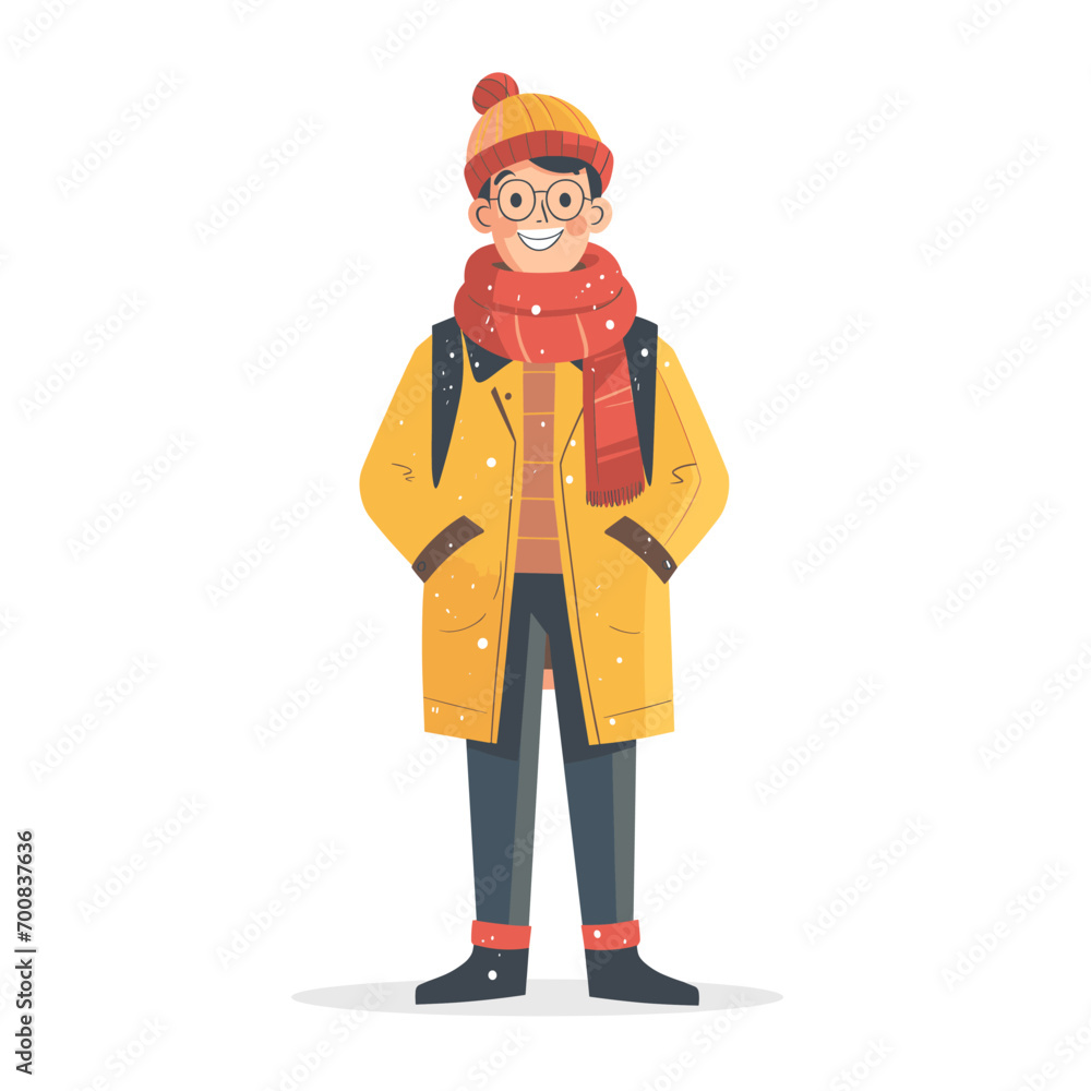Happy man in winter clothes, vector in minimalism Happy man in winter clothes, vector in minimalism