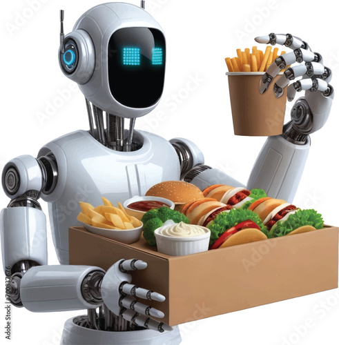 Robot serve a package of fast food