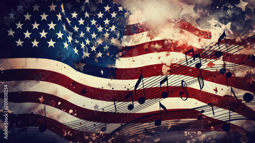 Abstract American flag and music notes, fourth of july patriotic concept