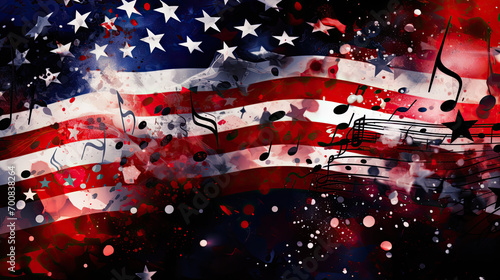 Abstract American flag and music notes, fourth of july patriotic concept photo