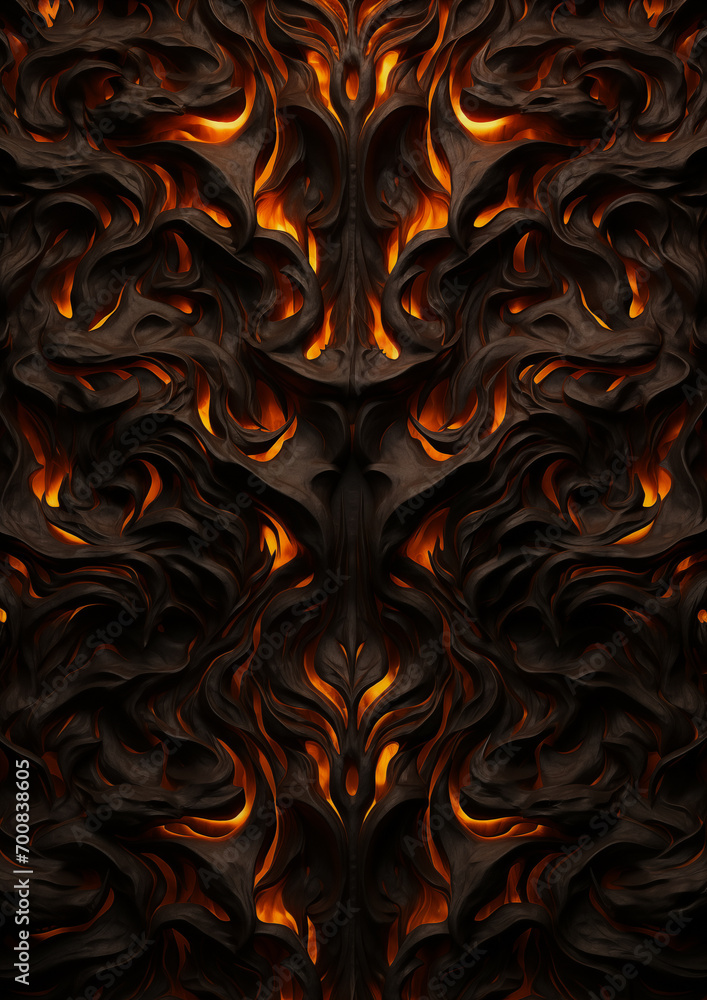 Halloween black iron gate with fire glow. Rock texture pattern with gold glowing veins. Medieval dungeon stone wall background, fantasy ancient castle grunge backdrop for copy space by Vita Halloween black iron gate with fire glow. Rock texture pattern with gold glowing veins. Medieval dungeon stone wall background, fantasy ancient castle grunge backdrop for copy space by Vita
