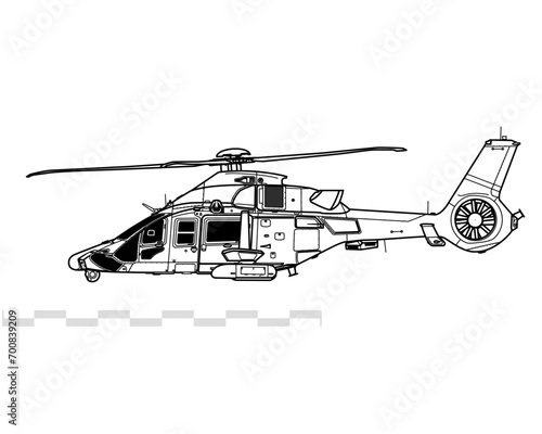 Airbus Helicopters HIL H160M Guepard. Vector drawing of armed multirole helicopter. Side view. Image for illustration and infographics.