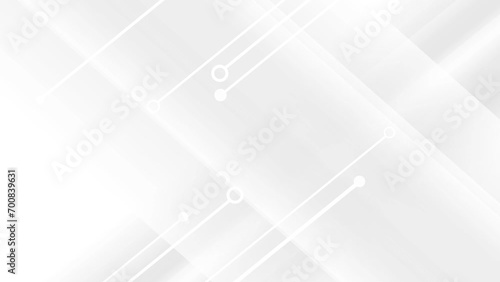 Grey and white minimal geometry abstract motion background with circuit board lines.