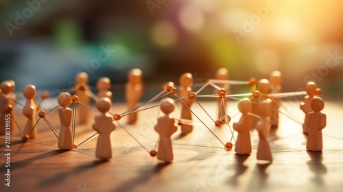 Global Connection: Empowering Teamwork and Social Networking through Wooden Figurines - A Captivating Image of People's Lifestyles and Social Media Concept