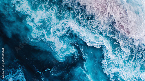 Beautiful texture of frothy ocean waves, aerial view