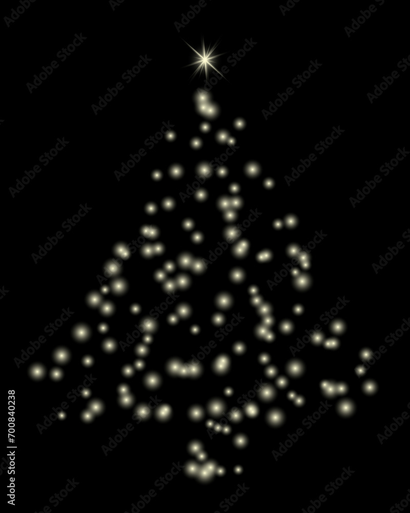 Christmas tree on a black transparent background. Christmas tree with a bright star on the top. Christmas tree on a black transparent background. Christmas tree with a bright star on the top.