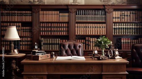 Timeless Elegance: Inspiring Legal Office with Leatherbound Books, Exquisite Woodwork, and Prestigious Certifications