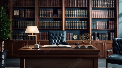 Timeless Elegance: Inspiring Legal Office with Leatherbound Books, Exquisite Woodwork, and Prestigious Certifications