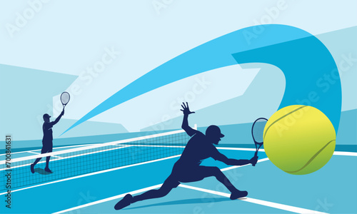 Great editable vector file of flat illustration of tennis player with hard smash good for digital design and print mockup	