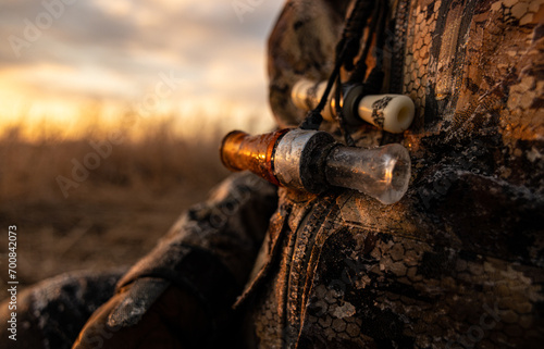 Frozen duck call while duck hunting