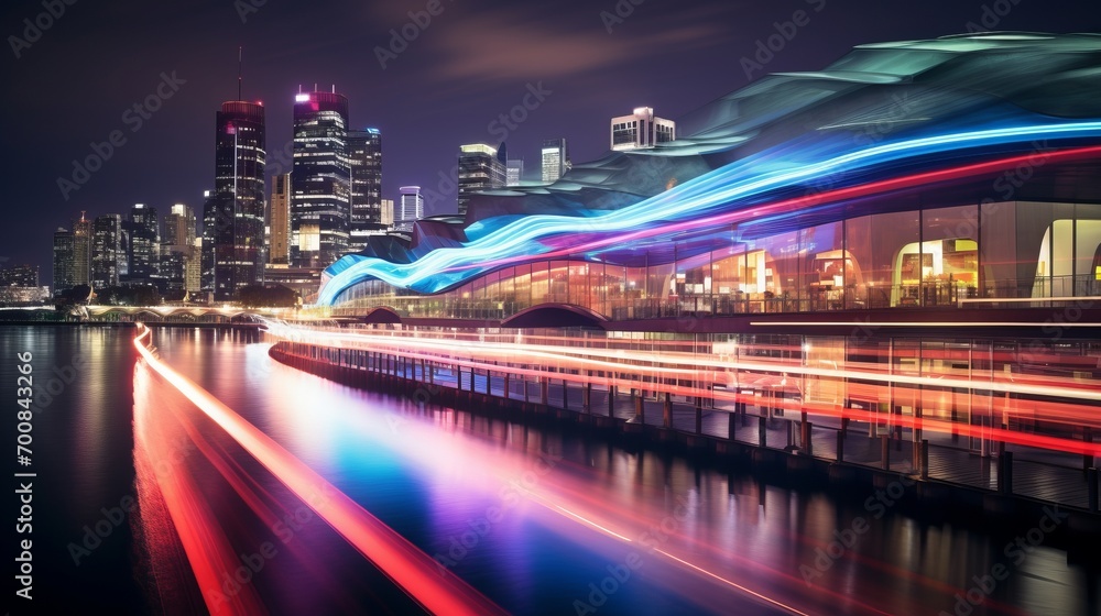 Obraz premium Neon Currents: Timeless City in Motion