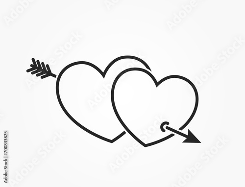 two hearts with arrow line icon. love and romantic symbol. vector image for valentines day design