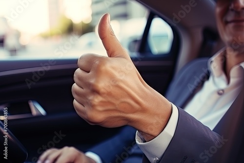 Satisfied Businessman Giving Thumbs Up in Car