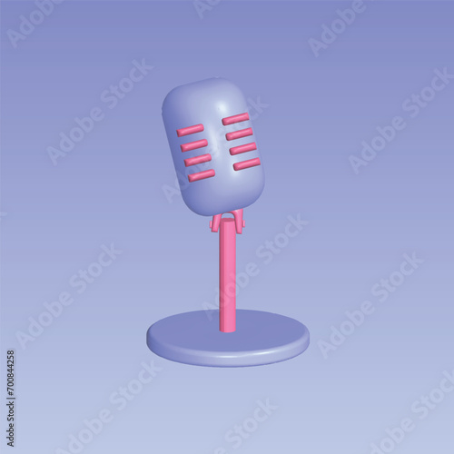 Recording audio podcast or online show concept. Realistic 3d object cartoon style. Vector colorful illustration.