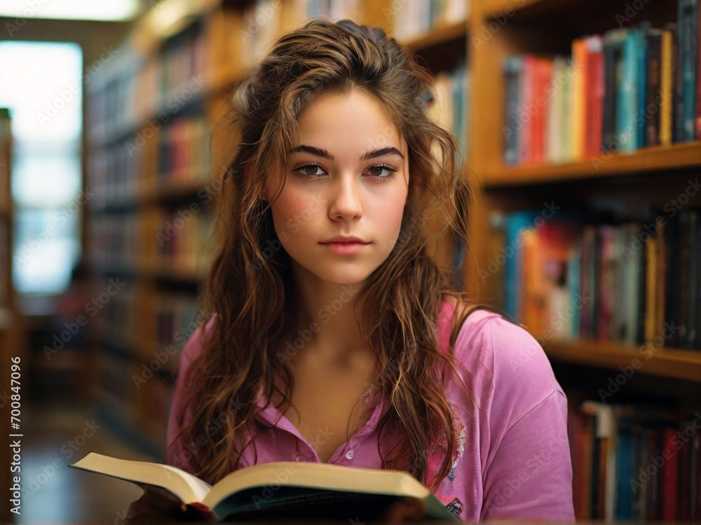 woman reading a book in the library woman reading a book in the library
