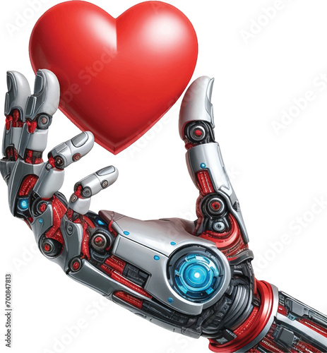 robotic hand hold red heart shape