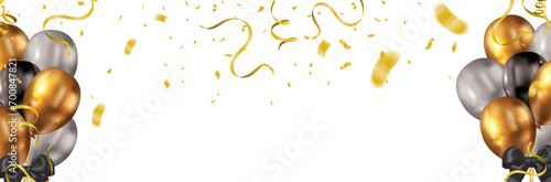 Happy Birthday Background with Gold and Silver Balloons. Vector Illustration
