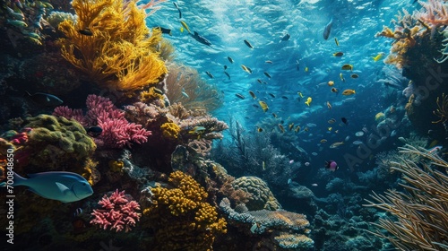 A captivating underwater scene featuring diverse marine life and coral reefs, highlighting the beauty and fragility of ocean ecosystems.