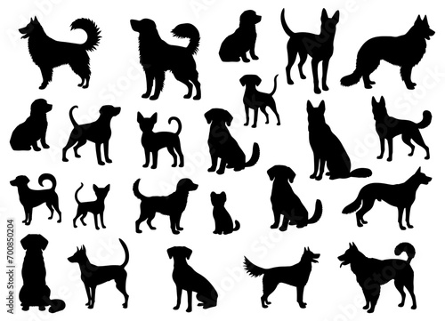 Vector illustration. Silhouettes of black cats. Set of animal stickers. Large set.