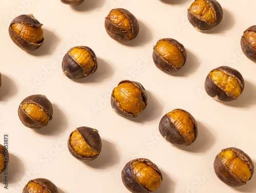 Photos Cooked chestnuts (Castanea mollissima Blume) and sugar-fried chestnuts are popular Chinese street snacks with a sweet taste